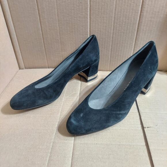 Stuart Weitzman Laney Women's US 6.5 Black Suede Leather Pumps Block Heels - Picture 1 of 9